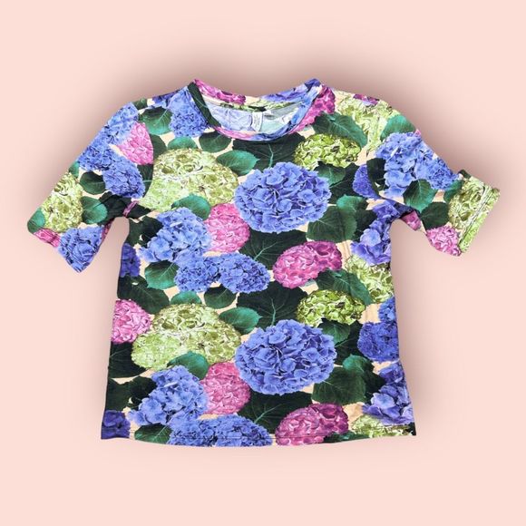 & Other Stories floral half sleeve top size 2 hydrangea print shirt t-shirt tee - Picture 2 of 7